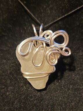 Silver Tone Wire-Wrapped Sea Glass Pendant
